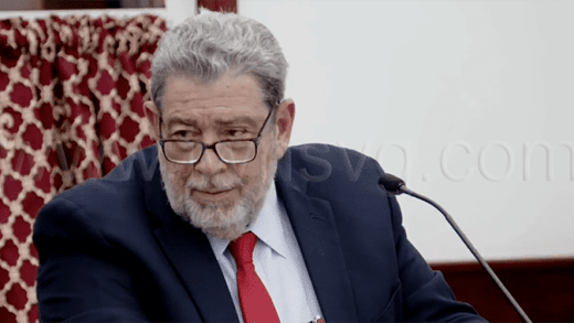 Prime Minister Ralph Gonsalves speaking in Parliament on Monday, April 28, 2025.